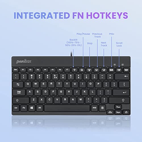 Perixx PERIBOARD-326 Wired Mini Backlit USB Keyboard with Low Profile Keys, US English Layout (11607) - style: backlit - USB