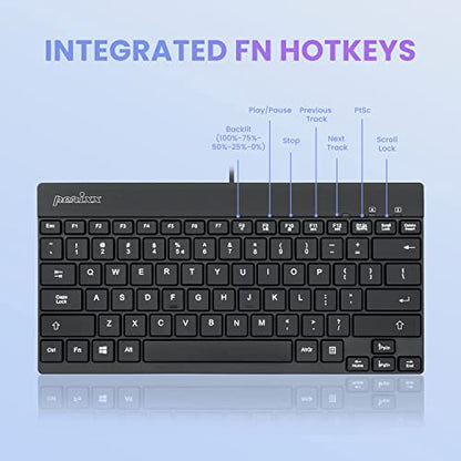 Perixx PERIBOARD-326 Wired Mini Backlit USB Keyboard with Low Profile Keys, US English Layout (11607) - style: backlit - USB