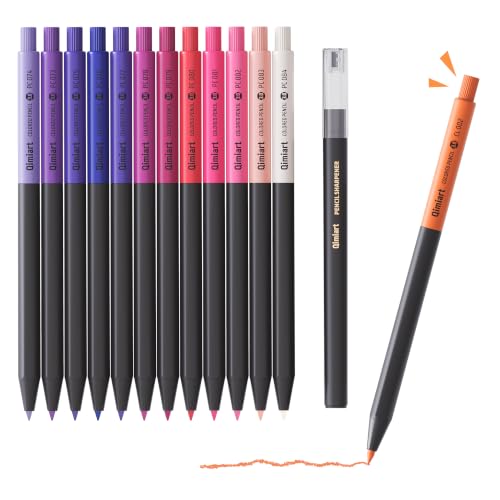3.0mm Mechanical Colored Pencils Set, Pack of 12 (Purplish Pink) | Soft Core Oil-Based, Click-to-Advance Lead, Include Sharpener,Assorted Colors,Art Supplies for Coloring, Sketching, Drawing - color: Purplish Pink