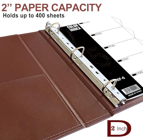 Large 2 Inch D-Ring 3 Ring Binder, Faux Leather, Coffee | Faux leather inside and out; large cover fits 8.5 x 11 paper, sheet protectors, dividers, certificates, and files. - color: Coffee, size: 2 Inch
