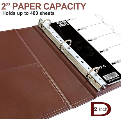 Large 2 Inch D-Ring 3 Ring Binder, Faux Leather, Coffee | Faux leather inside and out; large cover fits 8.5 x 11 paper, sheet protectors, dividers, certificates, and files. - color: Coffee, size: 2 Inch