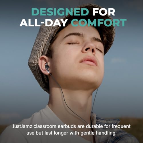 JustJamz Bulk Earbuds 100 Pack | Wired in-Ear Earphones for Classroom, Students, Kids, and Libraries | Disposable Headphones with 3.5mm Jack, Perfect for Schools, Laptops, and Chromebooks, Black