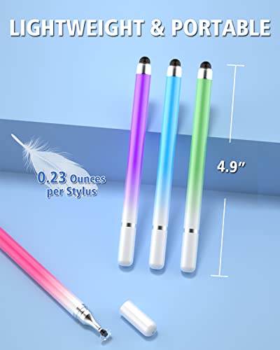 Stylus Pens for Touch Screens, Universal 2 in 1 Stylus Pen for iPad Compatible with iPhone, iPad, Android, Microsoft Tablets, Phones, Surface,[5 Pack]-Blue,Green,Pink,Purple,Yellow - size: 5 Pack