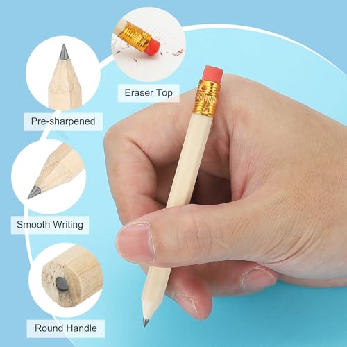 PATIKIL Half Golf Pencils Bulk, 48 Pack Pre-Sharpened Short Round Wooden Pencils Mini HB Graphite Woodcase Pencil with White Eraser for Classroom Office Writing Supplies