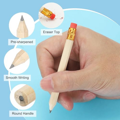 PATIKIL Half Golf Pencils Bulk, 48 Pack Pre-Sharpened Short Round Wooden Pencils Mini HB Graphite Woodcase Pencil with White Eraser for Classroom Office Writing Supplies