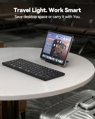 TECKNET Wireless Foldable Bluetooth Keyboard, Rechargeable Portable Keyboards for Travel with Number Pad, Full-Size Connect Up to 3 Devices for iPad Tablet Smartphone Laptop PC Windows iOS Android