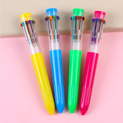 HeTaoCat 3-Pack 10-in-1 Retractable Ballpoint Pen, 0.5mm (Yellow) - color: Yellow