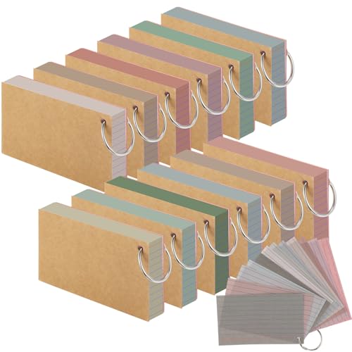 12 Pack Colored Index Cards with Key Ring 3 x 5 Inch 1800 Count Portable Flash Cards College Ruled Lined Flashcards Notepad Aesthetic Notecards for Note Taking Learning Office(Morandi Color) - color: Morandi Color