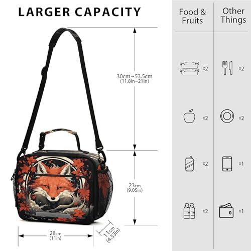 MNSRUU Student Lunch Bag Fox and Flowers Insulated DinnerTotes Picnic Bag Lunch Box with Adjustable Shoulder Strap for Teen Kids Adults - color: Fox I 3299