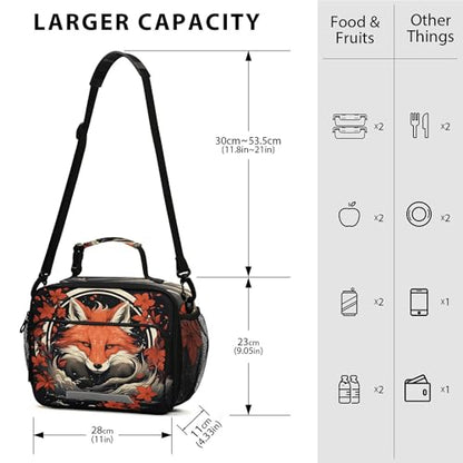 MNSRUU Student Lunch Bag Fox and Flowers Insulated DinnerTotes Picnic Bag Lunch Box with Adjustable Shoulder Strap for Teen Kids Adults - color: Fox I 3299