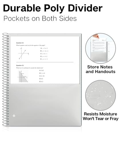 Dunwell 1-Subject Notebook College Ruled, (Blue) 100 Sheets (200 Pages), Perforated Paper, 3 Hole Punched, Spiral Notebook 8.5 x 11, Protective Plastic Cover, Divider with Pockets - color: Blue, style: 1 Subject