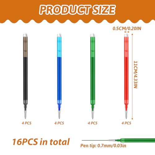 0.7 mm Erasable Gel Ink Pen Refills Compatible with Frixion Friction, Smooth Writing Multicolor Retractable Fine Point Pen Refill for School Office Home Art (4 Colors, 16) - style: 4 Colors