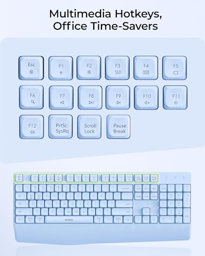 seenda Wireless Bluetooth Keyboard Mouse Combo, Ergonomic Keyboard with Wrist Rest, Silent Mouse, USB & Bluetooth Multi-Device, Full-Size Compatible for Windows PC Laptop Mac MacBook, Blue - color: Blue