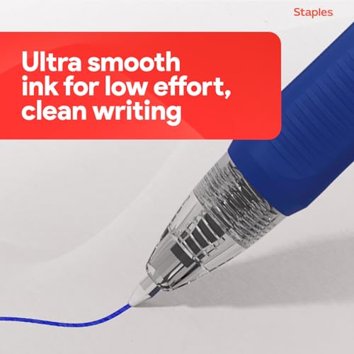 STAPLES Retractable Gel Pens, Fine Point 0.7mm, Blue Ink, 12 Pack – ProGel Smooth‑Writing Pens for Office, School & Home - color: Blue, size: 12 Pack, style: Fine Point