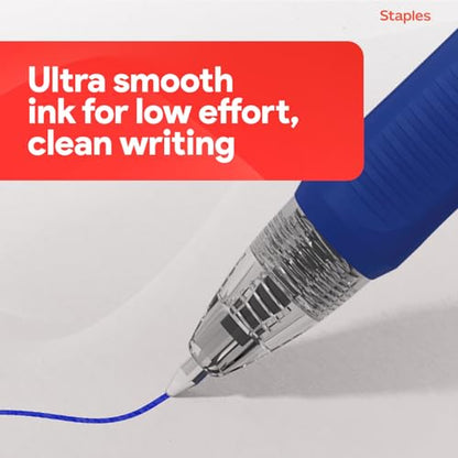 STAPLES Retractable Gel Pens, Fine Point 0.7mm, Blue Ink, 12 Pack – ProGel Smooth‑Writing Pens for Office, School & Home - color: Blue, size: 12 Pack, style: Fine Point