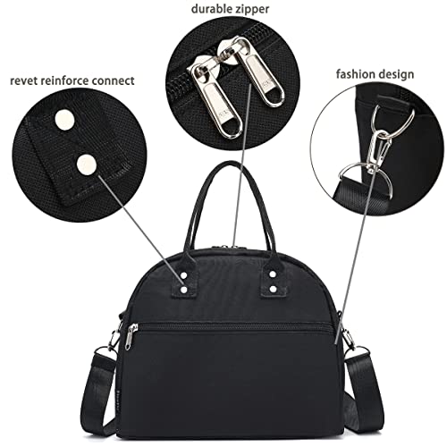 FlowFly Insulated Lunch Bag With Shoulder Strap for Women, Men, and Kids, Large and Reusable, Handle, Freezable Work and School Travel Tote and Meal Prep Organizer (Black) - color: Black
