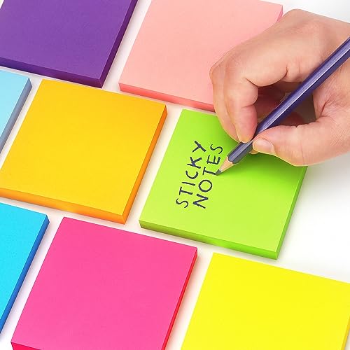 Sticky Notes 3x3 inch Bright Colors Self-Stick Pads 8 Pads/Pack 85 Sheets/Pad Total 680 Sheets - color: 8 Pads 3x3 in Bright Colors Sticky Notes