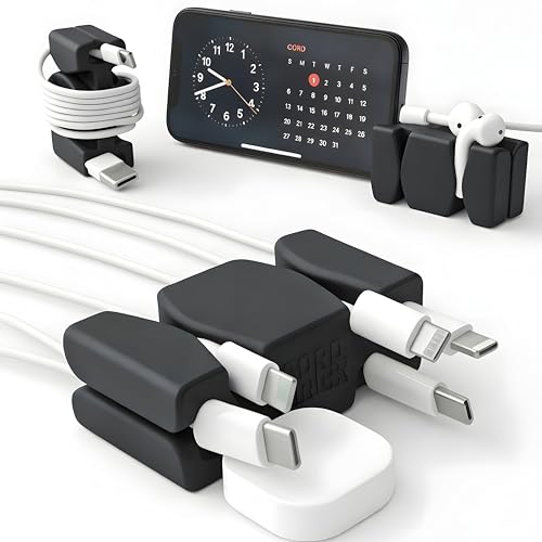 CordBrick Silicone & Steel Weighted Cord Holder for Nightstand. Travel Phone Charger Organizer. Useful iPhone Accessory. Small Gift for Guys, College Students. Tech Gadget for Teens, Men. Black - color: (A) Black, size: 1 Pack
