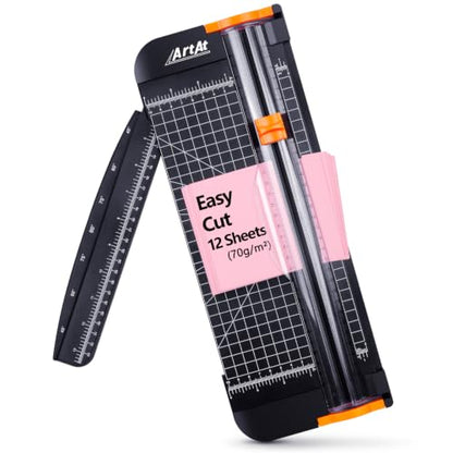 ArtAt A4 Paper Cutter 12 inch Black Paper Trimmer with Sliding Safety Blade | Precision cutting with side ruler for scrapbooks, cardstock, DIY craft, photos, coupon, labels, classroom craft projects