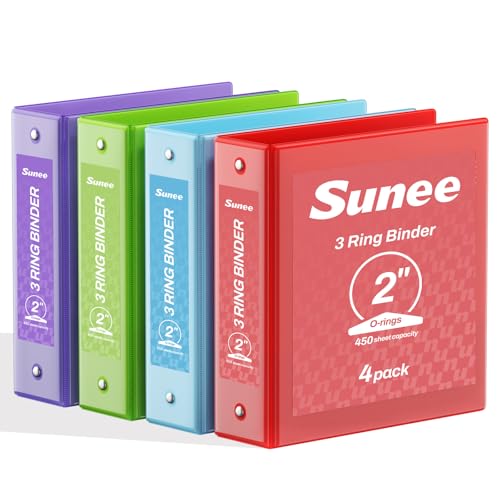 SUNEE Binders 2 Inch 3 Ring 4 Pack, 2" Classic 4-Color Binder Set (8.5x11 Inches) for Office, School or Home Supplies - color: Classic Assortment, size: 2 Inch, style: 4 Pack