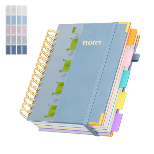 XYark A5 Hardcover Spiral Notebook, 6.3"x8.5" College Ruled Notebooks with Removable Divider Tab & Ruler, 5 Subject Notebook 300 Pages, Small Lined Journal for Women Men School Work Office, Light Blue - color: Light Blue, size: 6.3"x8.5"(A5)