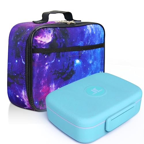 Fenrici Kids Bento Box and Lunch Box Set, Insulated Lunch Box for Boys, Girls with 5 Compartment Container, Utensils Included for School, BPA Free, Purple Galaxy, Pastel Blue Bento - color: Purple Galaxy