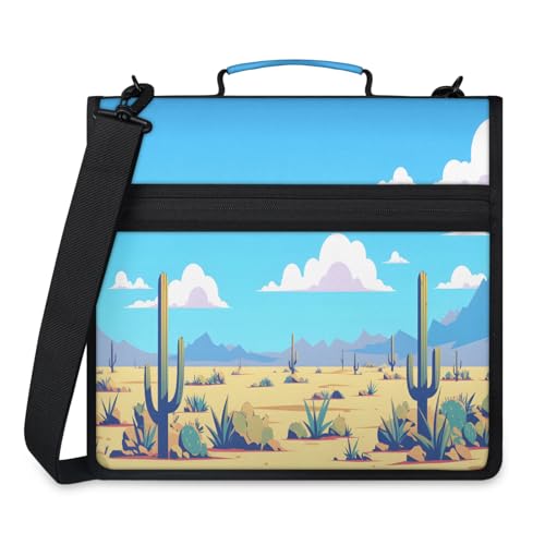 Desert Zipper Binder, 3 D-Ring Expanding File Folder with Handle & Adjustable Shoulder Strap, 400 Sheets Capacity Multi-Pocket Organizer for 13 Inch Laptop - color: Desert