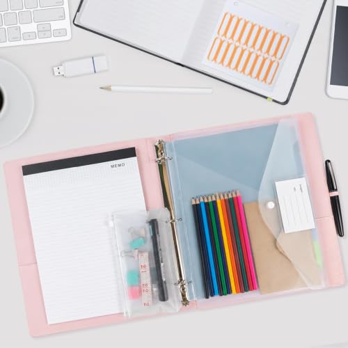 3 Ring Binder with Clipboard,1 Inch Binders with Notepad&5 Dividers with Pockets, Labels,PU Clipboards for School Office(Pink,Letter Size) - color: Pink, size: Letter Size - 1 Inch