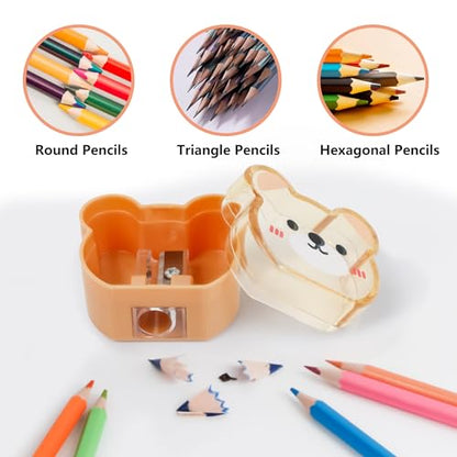 Smilo Cute Pencil Sharpener Manual, Animal Design, Single Hole, 8 Pack | Handheld Color Pencil Sharpeners, Easy Open Tray, Portable to Carry, Back to School, Classroom Rewards, Office Desks Supplies