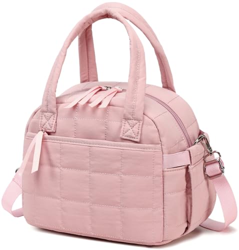 LEDAOU Quilted Insulated Lunch Bag for Women, 9L Puffy Lunch Tote with Adjustable Shoulder Strap, Reusable Water-Resistant Lunch Box for Work, School, Picnic & Travel - color: Deep Pink, size: Regular 9L