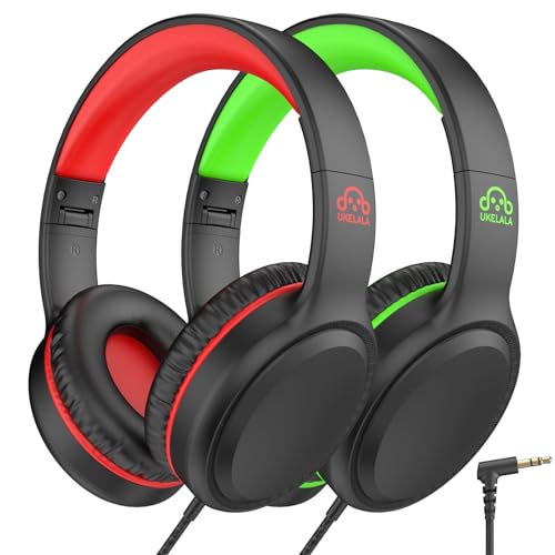 UKELALA U2 2 Pcs Wired Headphones for Kids Boys Girls, On Ear Youth Headphones for School Airplane Travel, Lightweight Portable Compatible with Tablet Computer Laptop for Adults Student Green & Red - color: Green&Red