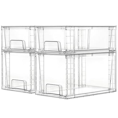 Vtopmart Clear Stackable Storage Drawers, 4 Pack Everyday Organizer Set | Medium and small BPA-free PET drawers with stackable design for kitchen cabinets, pantry shelves, medicine and daily storage - style: 2 Medium+2 Small