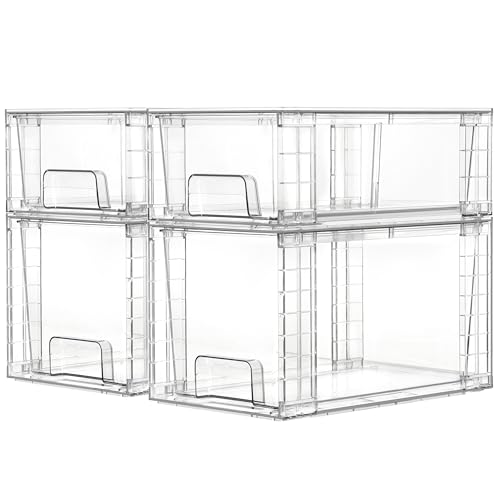 Vtopmart Clear Stackable Storage Drawers, 4 Pack Everyday Organizer Set | Medium and small BPA-free PET drawers with stackable design for kitchen cabinets, pantry shelves, medicine and daily storage - style: 2 Medium+2 Small