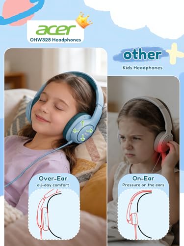 Acer Kids Headphones Wired for School - Over Ear Design, 85/94dB Safe Volume Limit, 3.5mm Jack Foldable Headphones for Toddler Boys Girls Classroom Yoto Player Chromebook Travel Green - color: Green