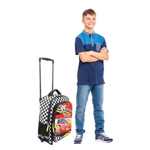 Bioworld Pixar Cars Lightning McQueen 95 16" Rolling Travel Backpack - color: Black, Red & White