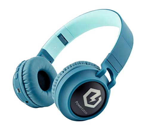 PowerLocus Kids Headphones Wireless, Bluetooth Headphones for Kids Over Ear, LED Lights, 85dB Safe Volume Limit, Foldable, Micro SD Mode, Built-in and Line-in Microphone for Phones,Tablets,Laptop - color: Non-Ears Blue