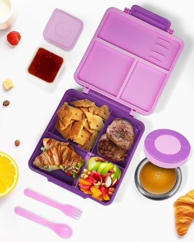 SOHIDA Bento Box with 10oz Soup Thermo: Kids Leakproof Lunch Box with 3 Compartments - Dishwasher Safe and BPA-Free - Vacuum Insulated Food Jar Suitable for Kids Back to School, Travel - Purple - color: Purple