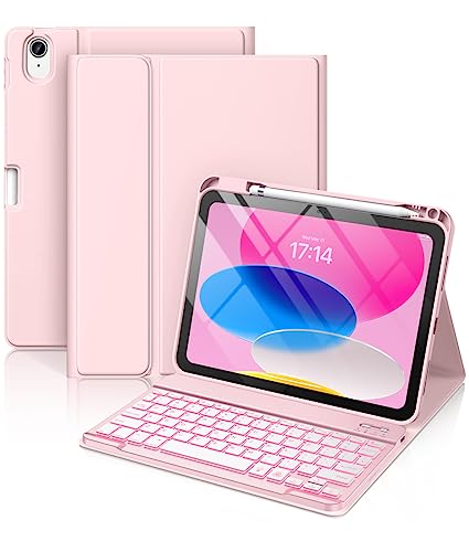 Hamile for iPad 11th 10th Generation Case with Keyboard - 7 Colors Backlit Wireless Detachable Folio Keyboard Cover with Pencil Holder for iPad 11-inch A16 2025 10th Gen 10.9 Inch 2022 (Light Pink) - color: Light Pink