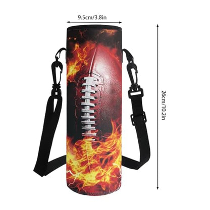 Horeset Football Flame Backpack for School Boys 3 Pack 17inch Schoolbag & Water Bottle Sling Bag & Picnic Lunch Tote Bag Elementary Middle School Bookbag with Side Mesh Pocket Padded Shoulder Straps - color: Football Flame