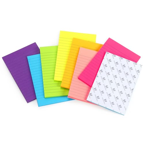 Eastern Wolf Lined Sticky Notes 4x6 in, 8 Bright Multicolors, 35 Sheets/Pad | Large Size, Premium Adhesive, Reusable & Removable - color: 4x6 8 Pads