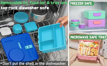 Fimibuke Bento Lunch Box for Kids Adult, 3-4 Compartment 60OZ Toddler Lunch Box Container with Leakproof 8OZ Insulated Food Jar, Sauce Jar, Utensil for School Boys Girls, BPA-Free Dishwasher Safe - color: B2.Purple & Pink