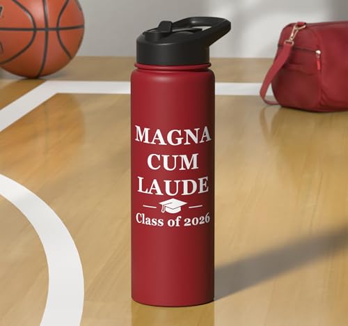 Magna Cum Laude Class Of 2026 Distinction Degree Graduation Stainless Steel Insulated Water Bottle - color: Red