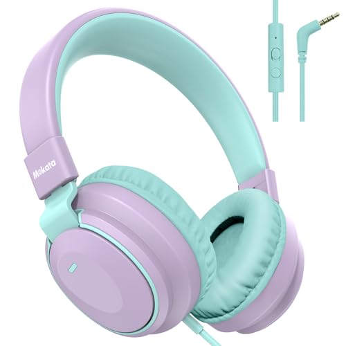 Headphone Kids Volume Limited 85/94dB Wired Over-Ear/On-Earr Foldable Headset with Inline Cable Aux 3.5mm Cord Mic for Toddler Boy Girl Child Back to School Pad Tablet Light Purple - color: Light Purple