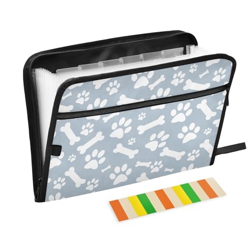Expanding File Folder Dog Paw Print Done with 13 Multicolored Pockets A4 Size Document Organizer with Color Labels Zipper Closure Portable Filing Pouch - color: Pattern 13