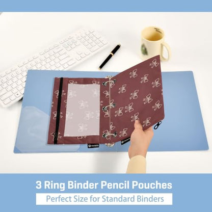 Gredecor 3 Ring Binder Pencil Pouch, Burgundy Maroon Bows Zippered Pen Case Pouches with Clear Window, 2 Pack Stylish Office & School Supplie - color: Burgundy Maroon Bows