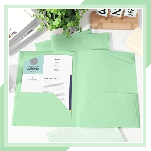 Henoyso 60 Pack Plastic Folders with Clear Front Pockets Bulk Heavy Duty File Folders with 2 Pockets and Card Slot for Student Teacher Back to School Supplies Office Presentation (Light Green) - color: Light Green
