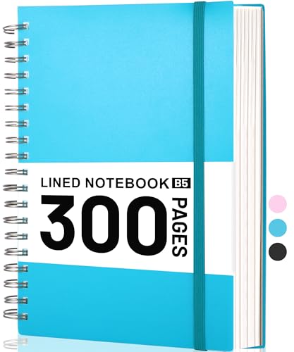 Yoment B5 Spiral Notebook,300 Pages College Ruled Lined Journal,Hardcover | 100GSM thick paper,7 x 10 inches Black hardcover with lay-flat binding and inner pocket for school,office,work,study - color: Blue