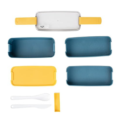 Restaurantware Bento Box 1 Count 30 Ounce Plastic Lunch Box Stackable With Cutlery, Leakproof Microwave-Safe Meal Prep Container Stackable Blue - size: 1 Count, style: 30 oz - Blue
