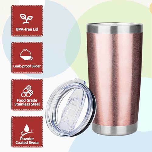 20oz Tumbler with Lid Stainless Steel Insulated Tumblers Travel Coffee Tumbler Bulk Double Wall Vacuum Insulated Water Cup Gifts for Christmas Women Men Her Him Home Office(Rose Gold, 4pack) - color: Rose Gold 4