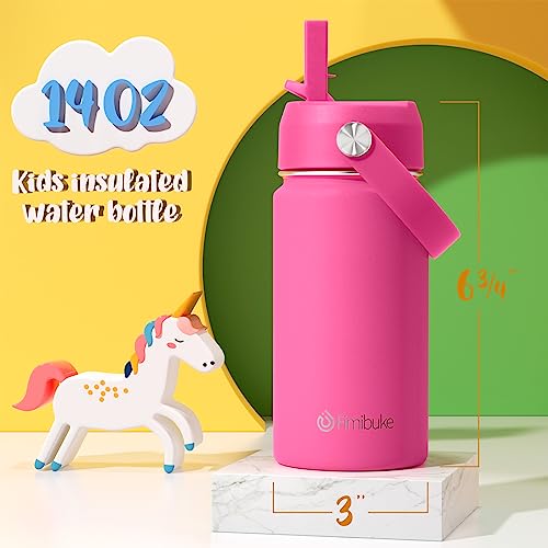 Fimibuke Kids Insulated Water Bottle, 14oz BPA FREE 18/8 Stainless Steel Travel Tumbler Double Wall Vacuum Leak Proof Kids Cup with Straw Metal Water Bottle for School Boys Girls(1 Pack, Magenta) - color: B11. Magenta